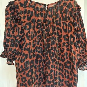 LOFT Black and Brown Animal Print Blouse